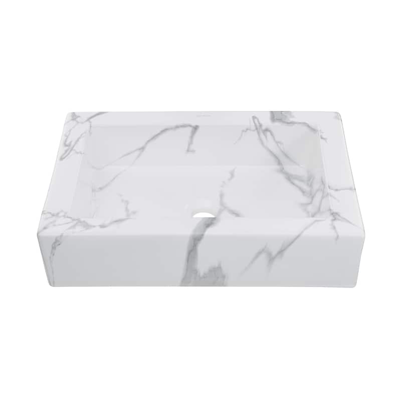 Lausanne 22" Ceramic Vessel Bathroom Sink In White Marble - 15.75" x 22.5" 5.25"