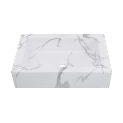 Lausanne 22" Ceramic Vessel Bathroom Sink In White Marble - 15.75" x 22.5" 5.25"