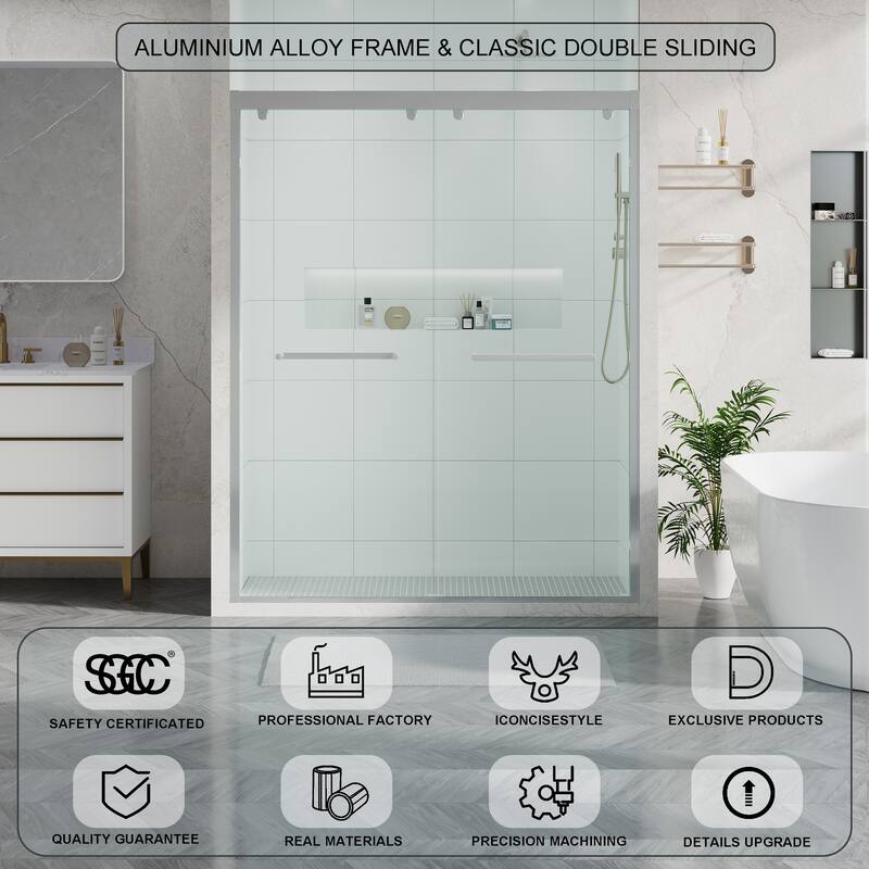 44-48"W/56-60"W x 75"H Double Sliding Shower Door With 8mm Tempered Glass & Aluminum Alloy Frame