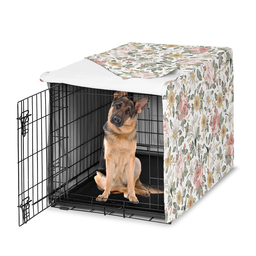 Sweet Jojo Designs Vintage Floral Boho Girl Dog Crate Kennel Cover 48in. - Blush Pink Yellow and Green Bohemian Shabby Chic Rose