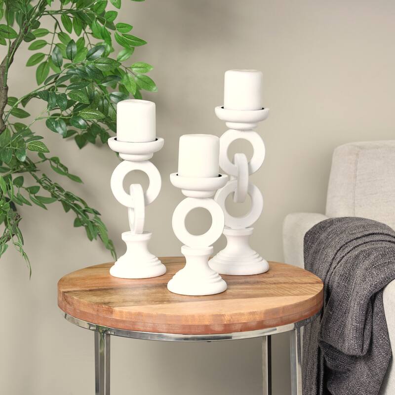 White or Black Wooden Chain Link Candle Holder (Set of 3)