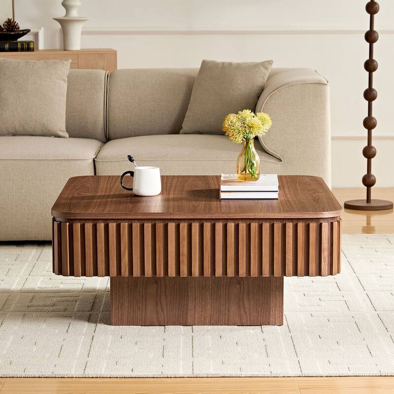 35.43 Inch Modern Handcraft Coffee Table, Square Coffee Table for Living Room, Lift Top Wooden Coffee Table