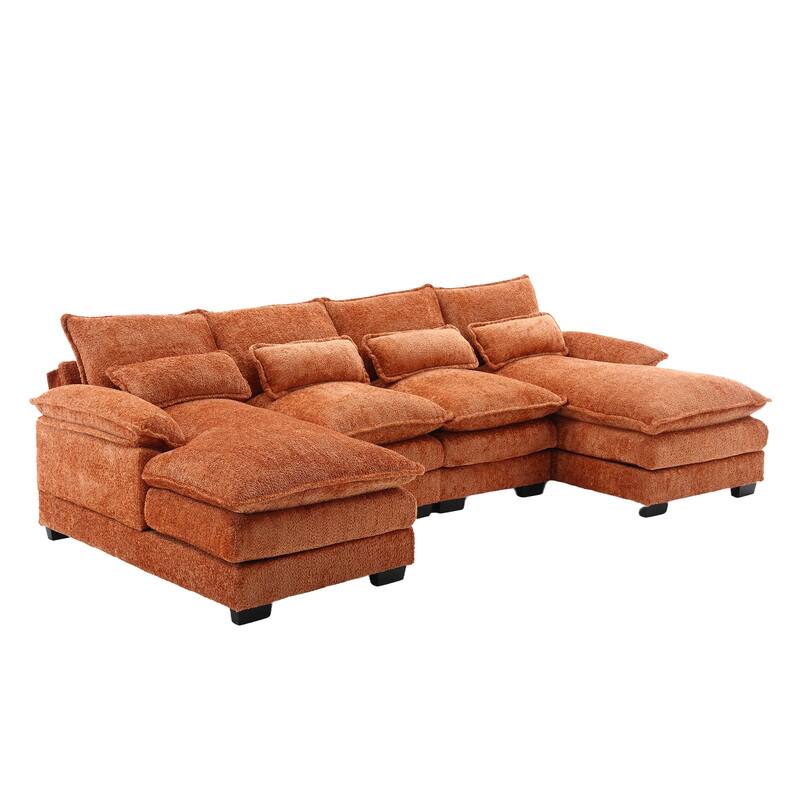 Ushaped Sectional Sleeper Sofa Reversible Modular Couch, Orange Bed