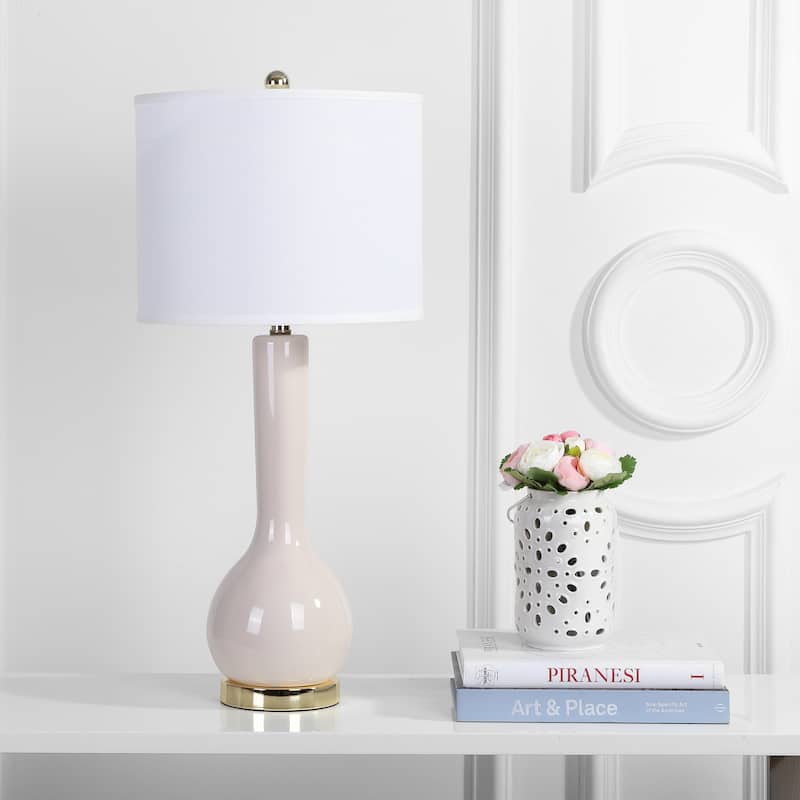 SAFAVIEH Lighting Brigid 31-inch Long Neck Ceramic White Table Lamp (Set of 2) - 14"x14"x30.5" - 14Wx14Dx31H