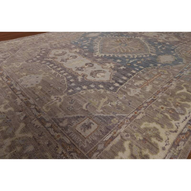 Vegetable Dye Oushak Turkish Area Rug Grey Hand-Knotted Wool Carpet - 6'1"x 9'0"