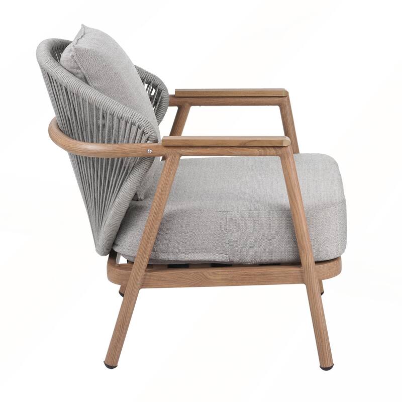 Outdoor Rope Club Chair with Gray Cushion Set of 2