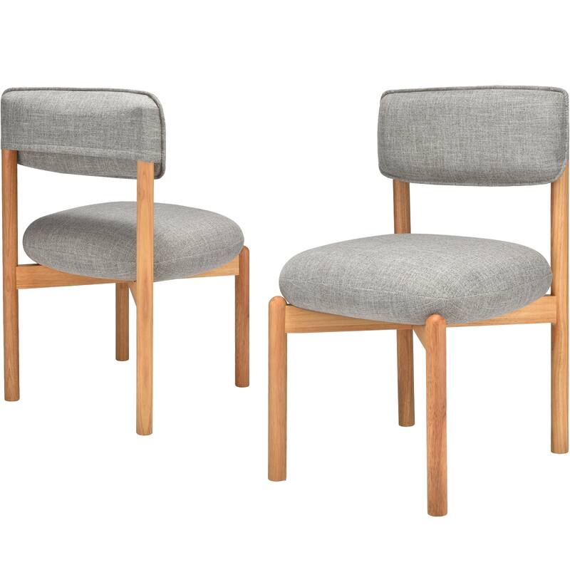 Modern Wooden Blended Linen Dining Chair (Set of 2) - khaki