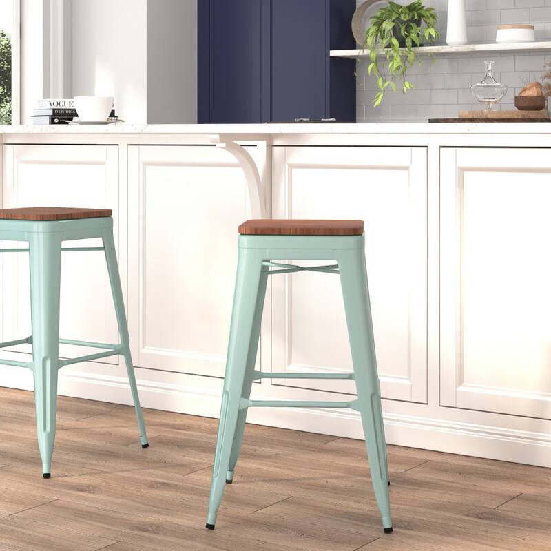30" High Backless Barstool with Square Wood Seat