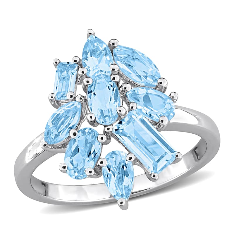 Miadora Multi-Shape Gemstone Floral Ring Sterling Silver - 10 - Blue