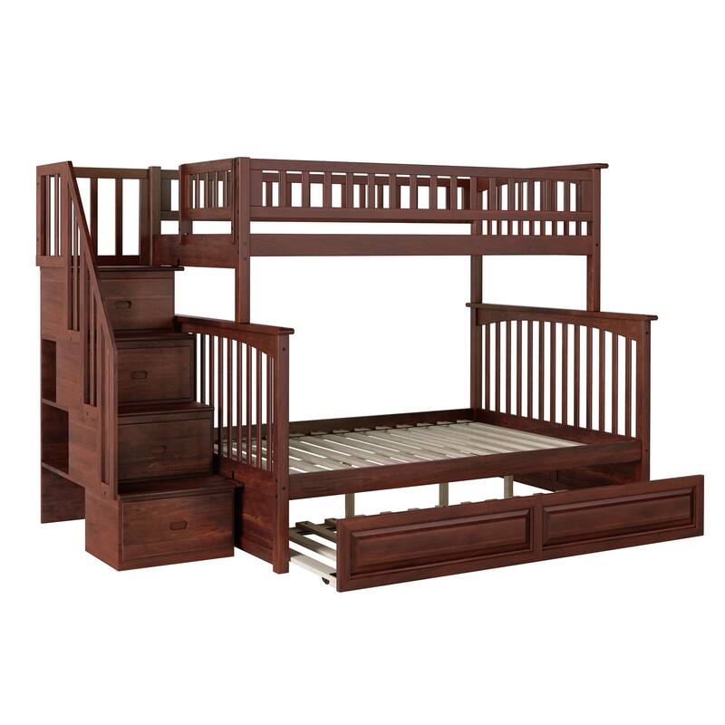 Columbia Twin over Full Solid Wood Staircase Bunk Bed with Twin Raised ...