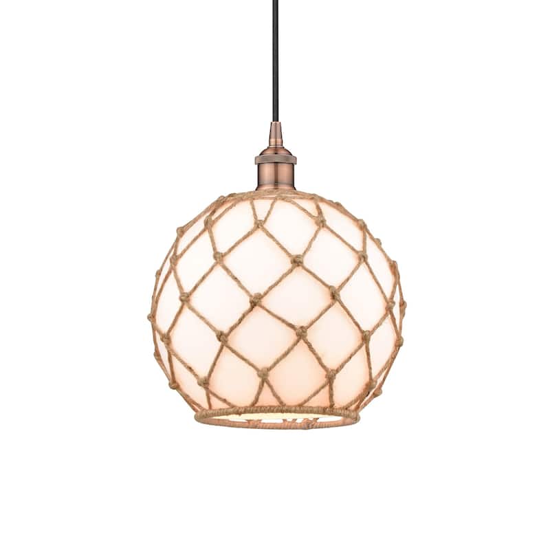 Innovations Lighting 616-1P-13-10 Farmhouse Pendant Farmhouse 10" Wide - Antique Copper / White Glass / Brown Rope