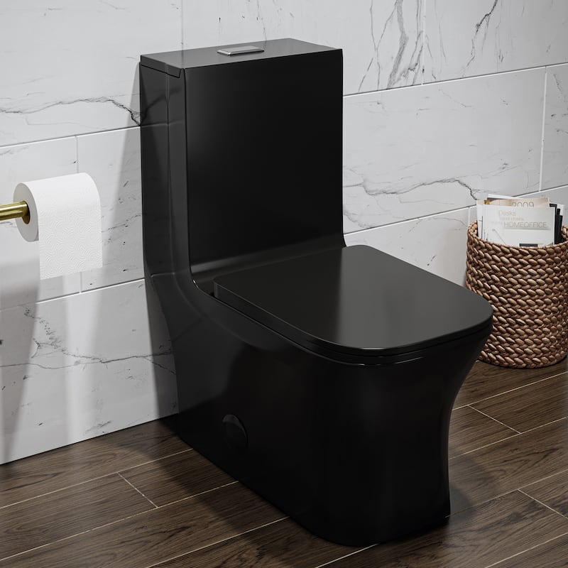 Concorde One Piece Square Toilet Dual Flush In Glossy Black 1.1/1.6 Gpf - 27.0" x 15.0" x 29.5"