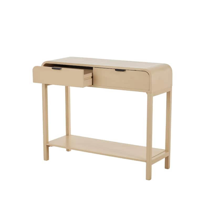 Wood Handmade 2 Drawer Console Table with Black Handles - Beige - Roche River Decor