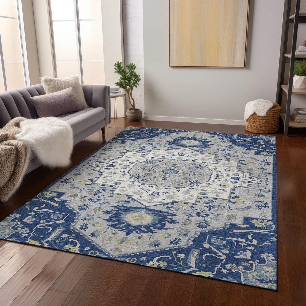 Machine Washable Indoor/ Outdoor Traditional Medallion Chantille Rug