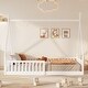 preview thumbnail 14 of 20, Twin Size Floor Bed, Platform Bed Frame with Fence and Roof, Solid Wood Playhouse Bedframe w/Open Door, No Box Spring Needed