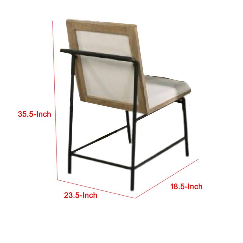 Edey Side Dining Chair Set of 2, Metal Legs, Oak Brown Rubberwood, Beige Polyester