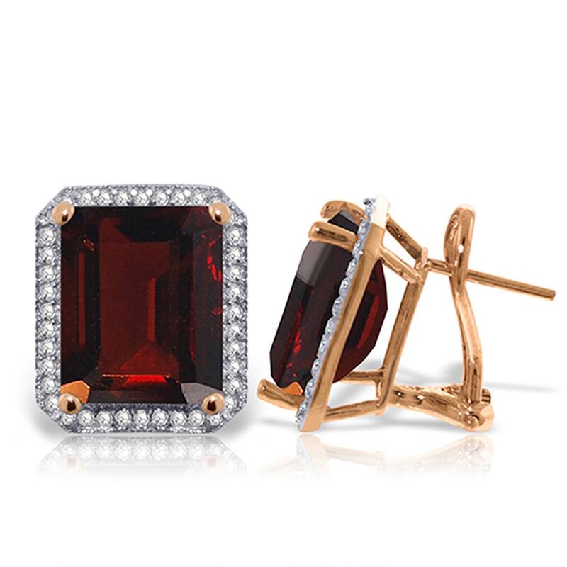 15.4 Carat 14K Solid Gold Natural Octagon Garnet Diamond Earrings - Rose