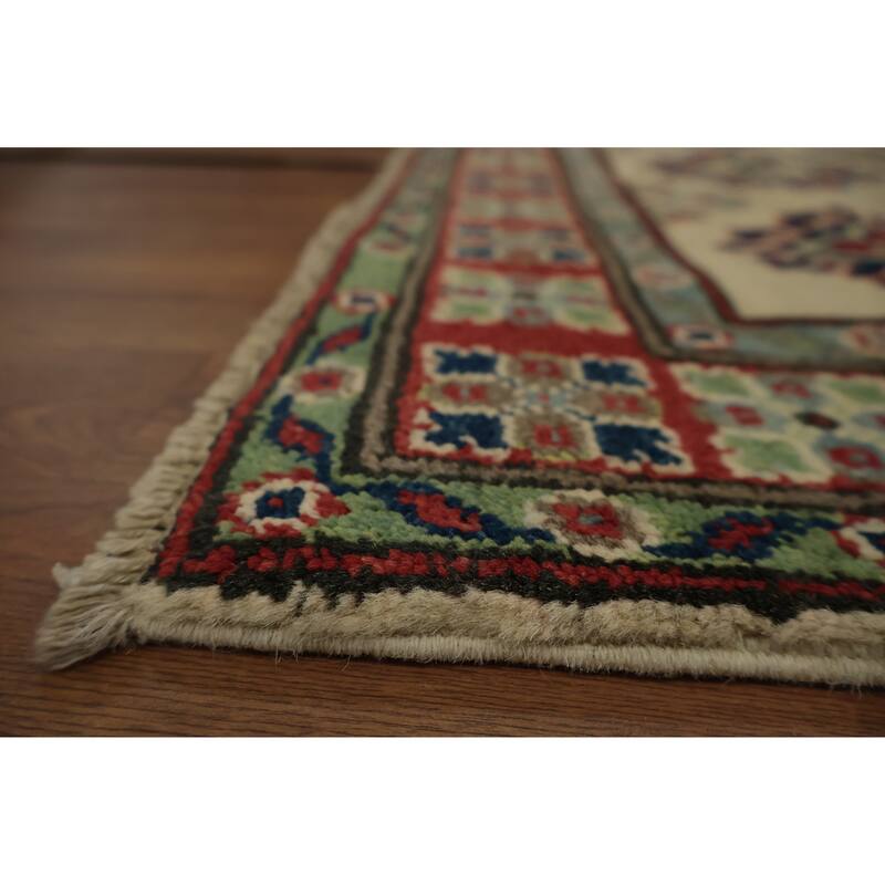 Hand Knotted Oriental 100% Wool Carpet Traditional Geometric Beige & Ivories Kazak Area Rug - 4' 11'' X 3' 4''