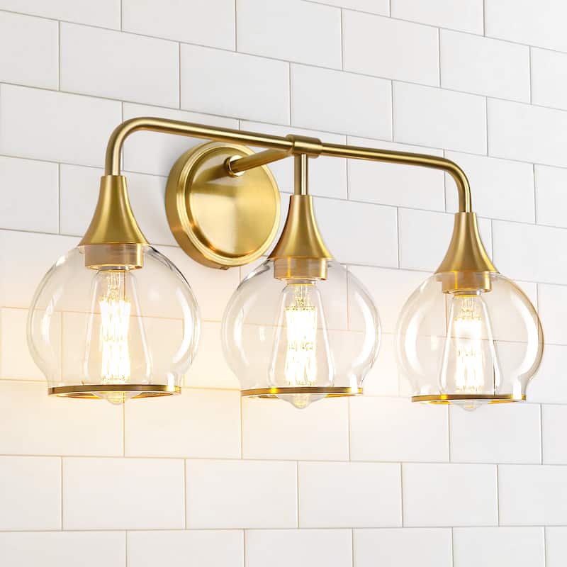 Modern Vanity Lights Dimmable Bathroom Light Fixtures with Glass Shade - 3-Light - Gold