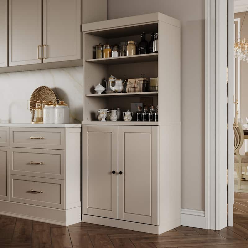 100% Solid Wood 32" Kitchen Pantry Cabinet with 2 Doors by Palace Imports - Beige - Solid