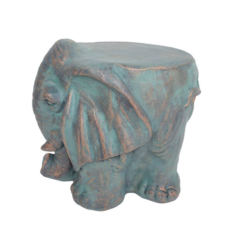 Roomfitters Elephant Garden Stool, Weather-Resistant Lightweight Concrete Decorative Accent Table, Bronze