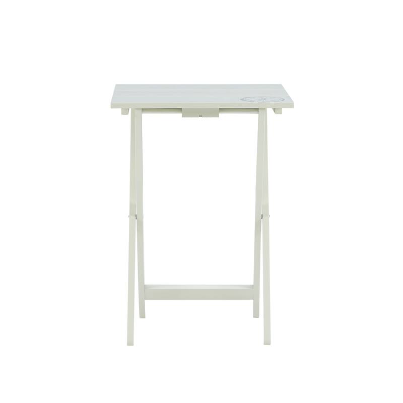 4-Piece Planked Top Folding Tray Table Set with Stand - 26.5" - Light Gray