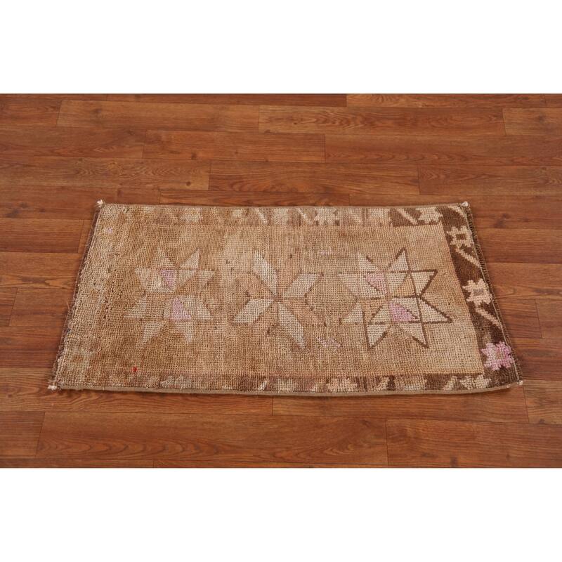 Hand Knotted Oriental 100% Wool Carpet Transitional Geometric Brown Anatolian Area Rug - 2' 8'' X 1' 5''