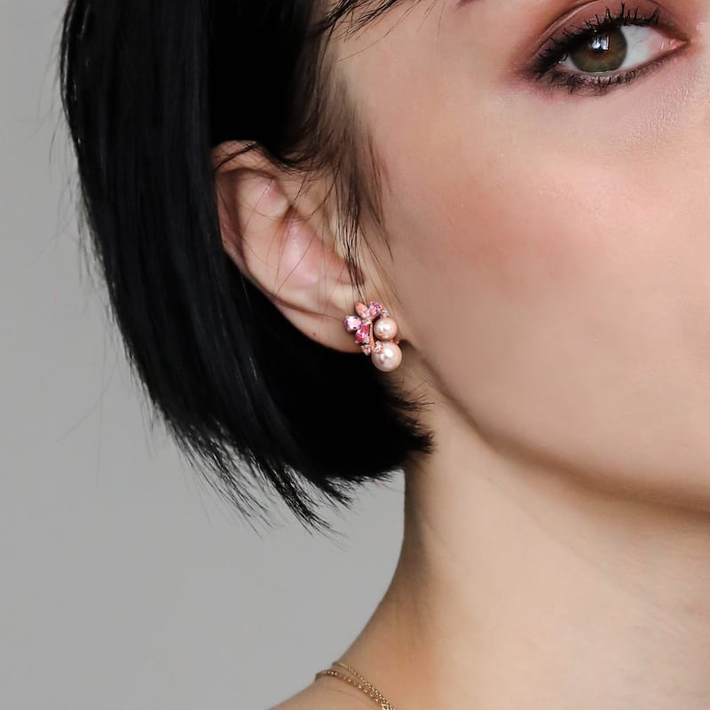 Miadora Pink Cultured Freshwater Pearl & 2 1/2ct TGW Rose de France and Topaz Earrings in18k Rose Silver