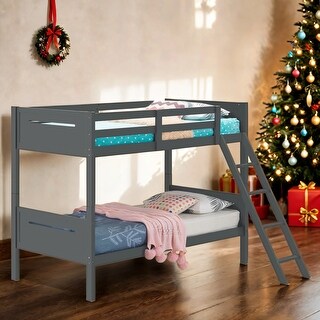 Wooden Versatile Twin over Twin Bunk Bed with Built-in Ladder for Bedroom