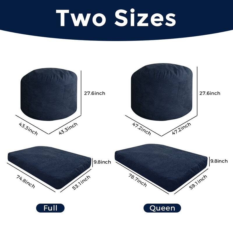Corduroy Bean Bag Chair, Convertible Chair Folds from Bean Bag to Bed