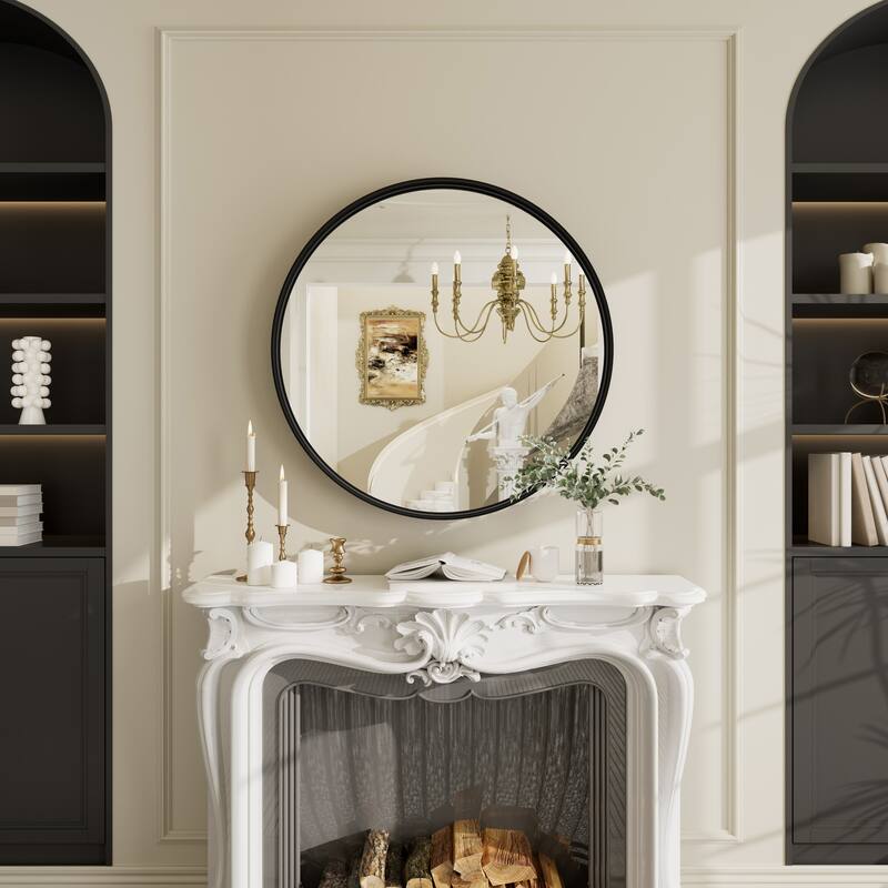 Round Tempered Glass and Metal Framed French Cleat Mounted Wall Bathroom / Vanity Mirror