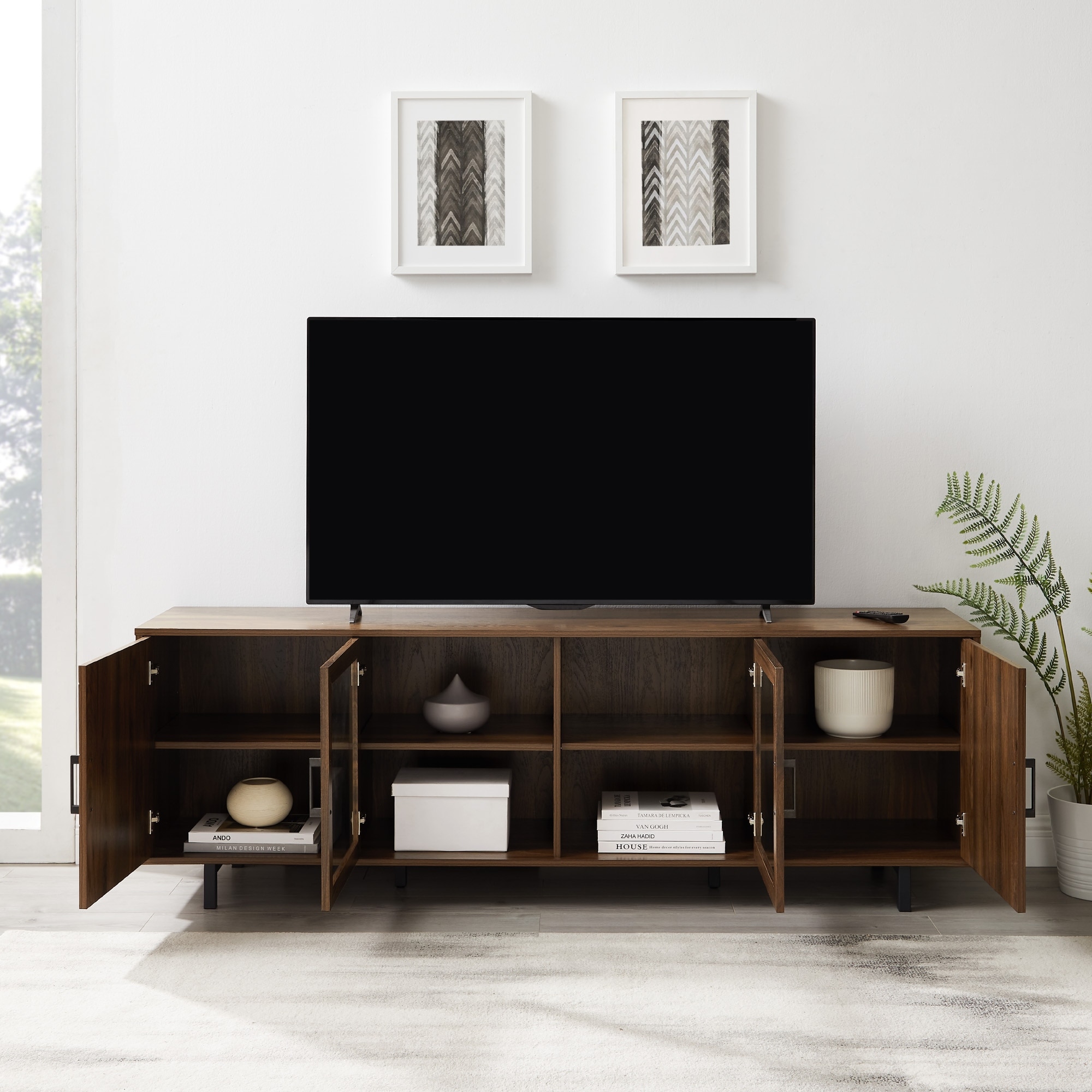 Walker Edison 70-Inch 4-Door Herringbone TV Stand - Overstock