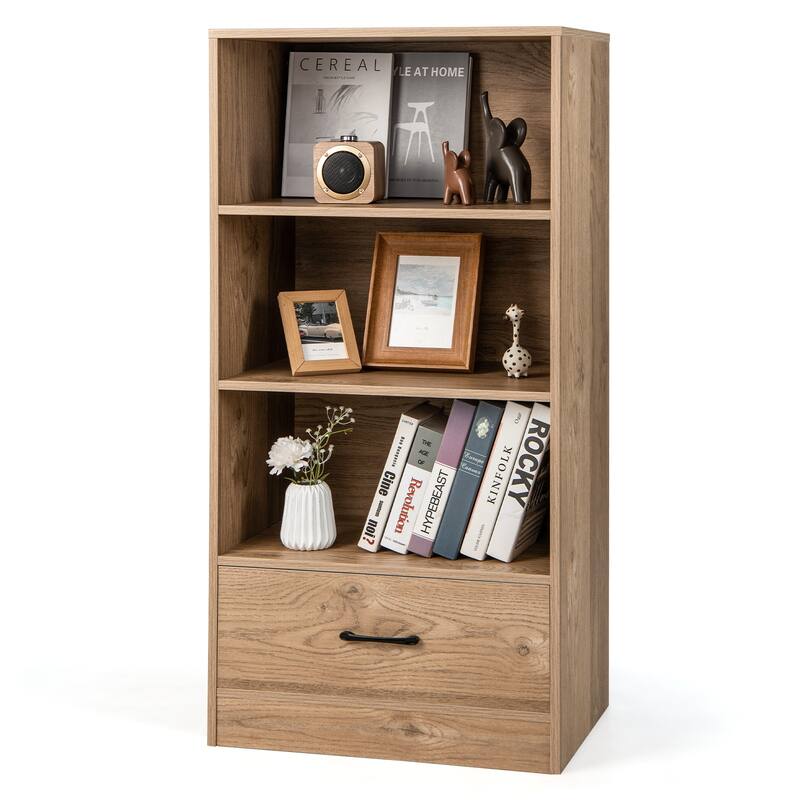 48 Inch Tall 4 Tiers Wood Bookcase with Drawer - 24" x 15" x 48"