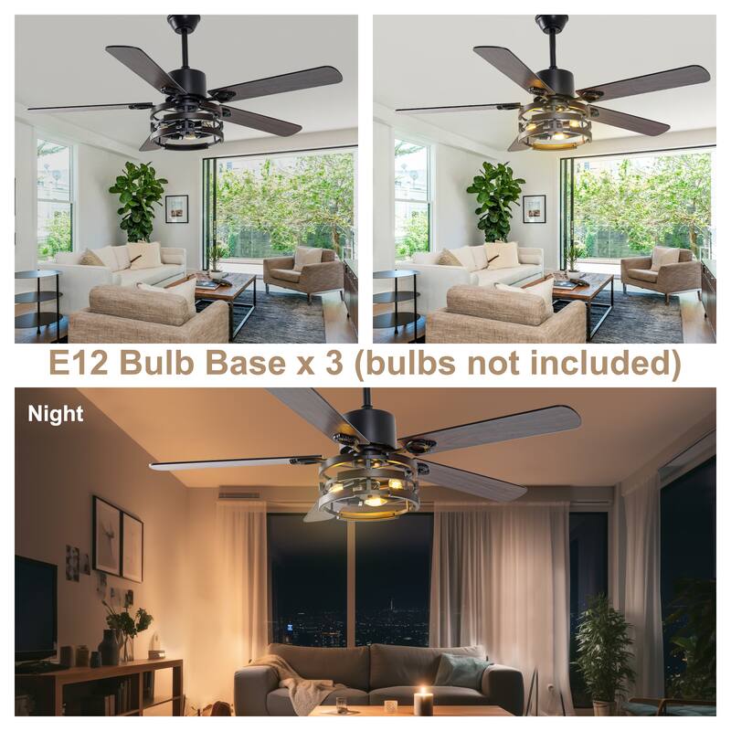 Bella Depot 52" Rustic Ceiling Fan with Light and Remote 6-Speed Farmhouse Reversible Fan