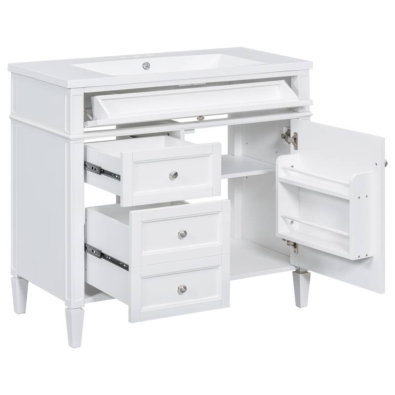 Bathroom Vanity with Sink Combo Set, Bathroom Cabinet with Storage Racks, Storage Cabinet with 2 Drawers and Tip-Out Drawer