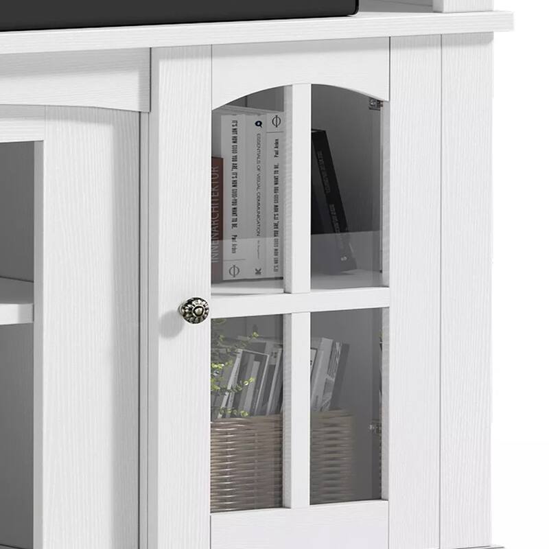 Farmhouse LED TV 65.7" Stand with Power Outlets White & Black - 65 inches