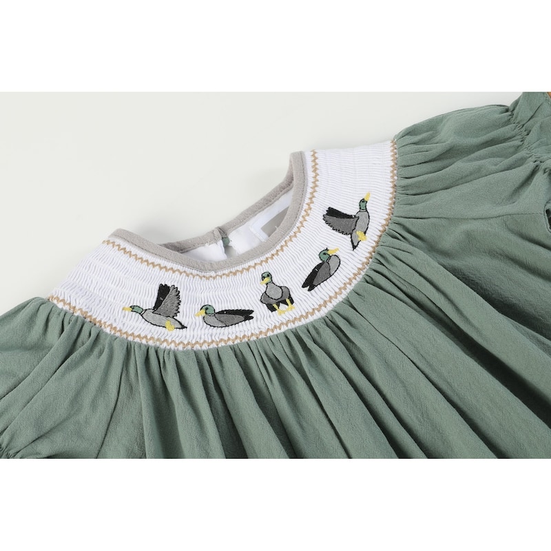 Lil Cactus Sage Green Mallard Smocked Bishop Dress