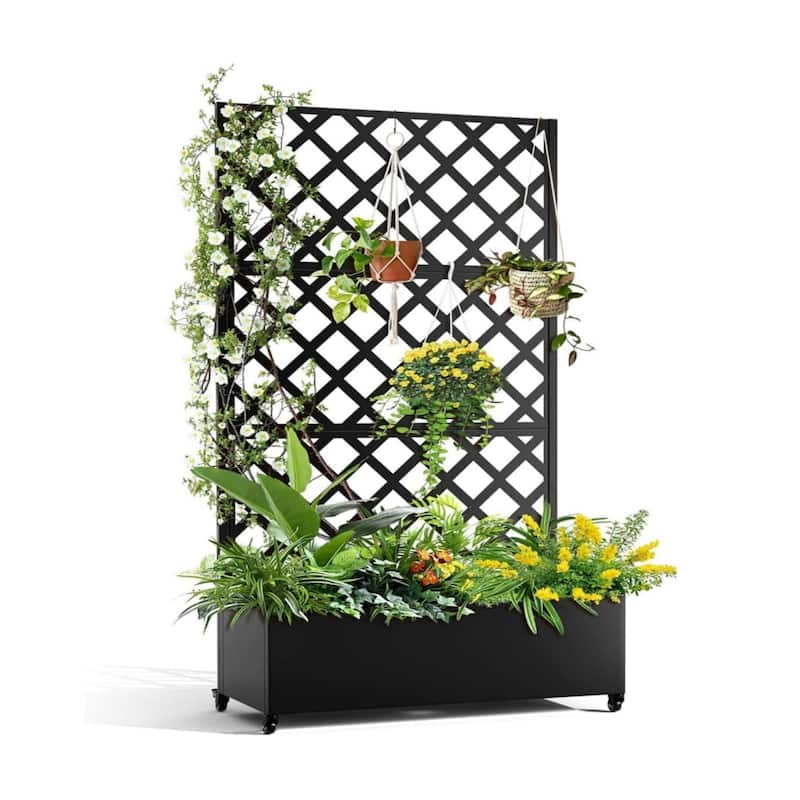 72x47Inch Metal Raised Garden Bed with Trellis and Lockable Casters Large with Drainage Holes