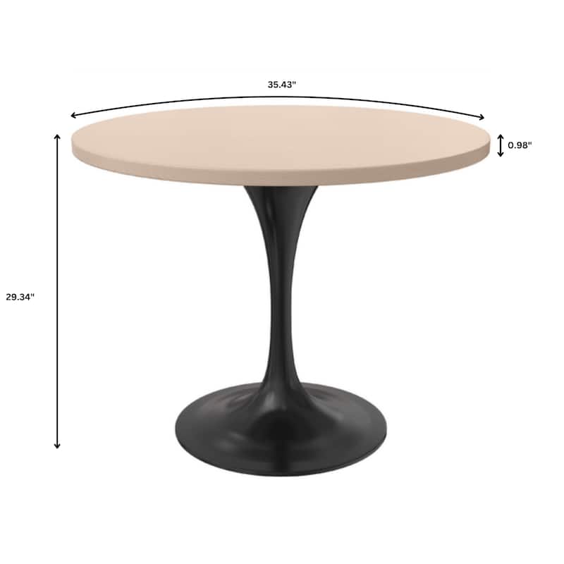 LeisureMod Verve 36" Round Dining Table with MDF Wood TableTop and Black Steel Base for Kitchen & Dining Room