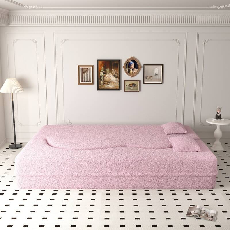 Modern Convertible Floor Sofa Bed - Full Size Foldable Sleeper with Memory Foam, 2 Pillows & No Assembly Needed