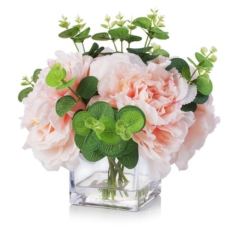 Enova Home Mixed Artificial Silk Pink Peony Faux Flowers Arrangement in ...