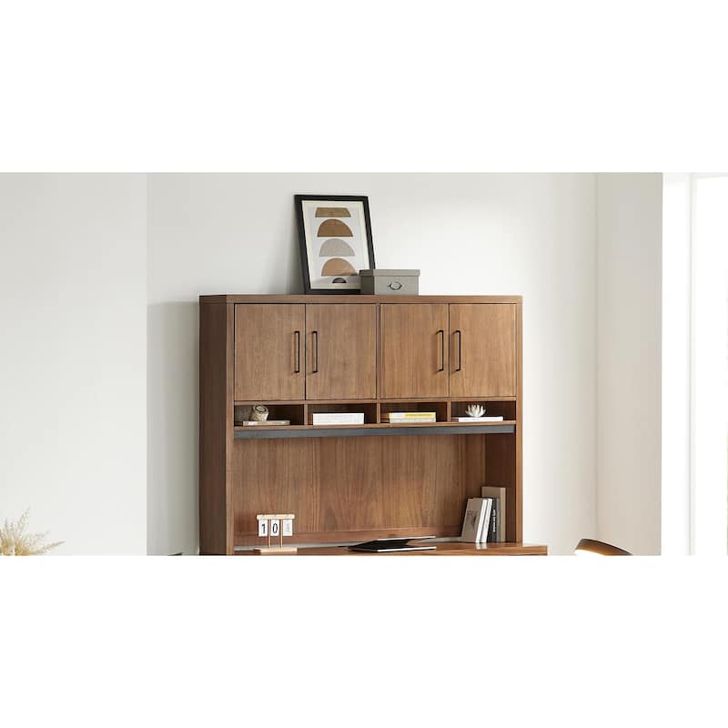 Modern Wood Hutch With Doors, Storage Hutch, Office Storage, Fully Assembled, Rich Medium Brown