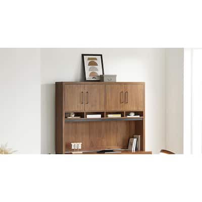 Modern Wood Hutch With Doors, Storage Hutch, Office Storage, Fully Assembled, Rich Medium Brown