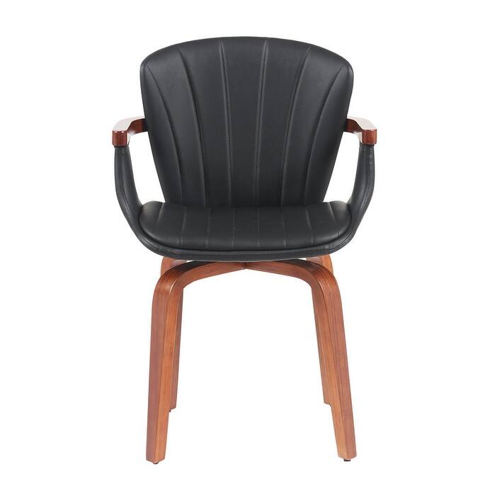 Set of 2 Mid-Century Modern Bentwood Swivel Dining Chairs ， Heat-Pressed PU Leather Accent Chairs