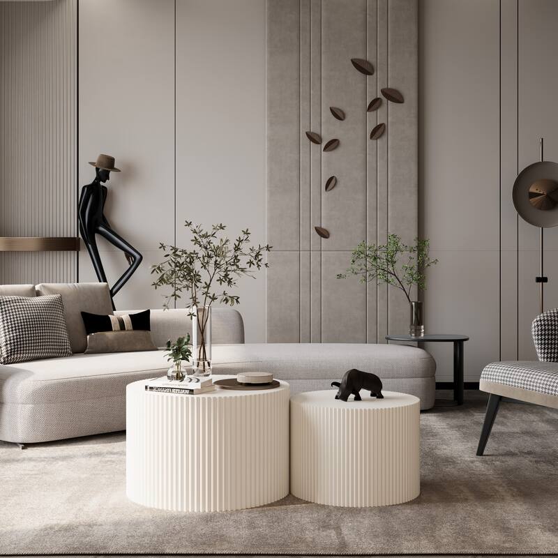 35.83" Stylish and Minimalist Modern Wave Stripe Round Coffee Table.