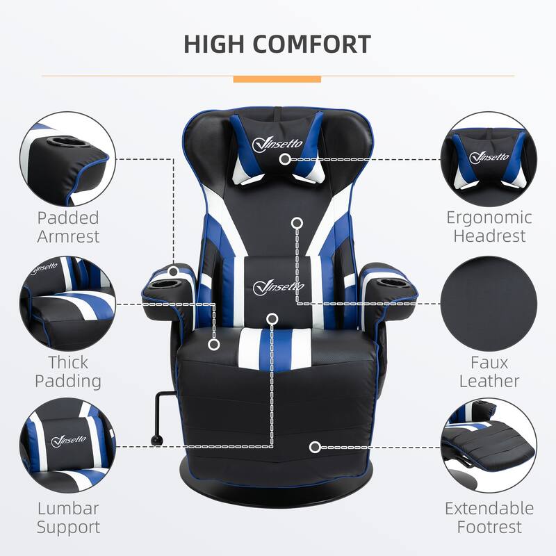 PVC Racing Gaming Chair with Recliner, Footrest and Cup Holders