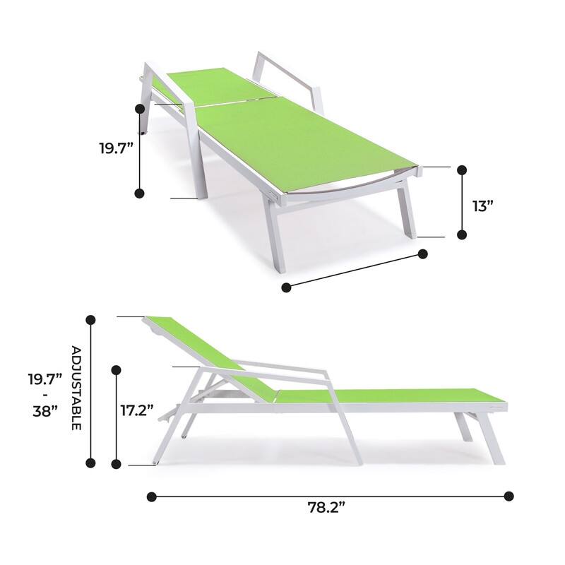 Marlin Adjustable Aluminum Patio Lounge Chair with UV-Protected Breathable Mesh Sling and Armrests, Fully Reclining