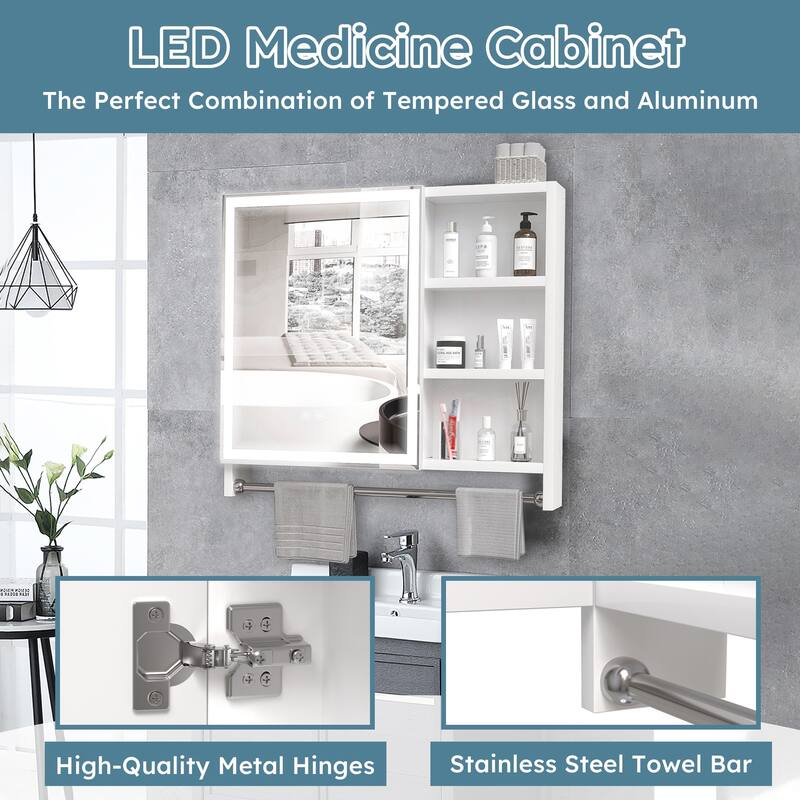 32" x 28" Rectangular Aluminum Surface Mount Medicine Cabinet with Mirror and Towel Rail - 32" x 28"