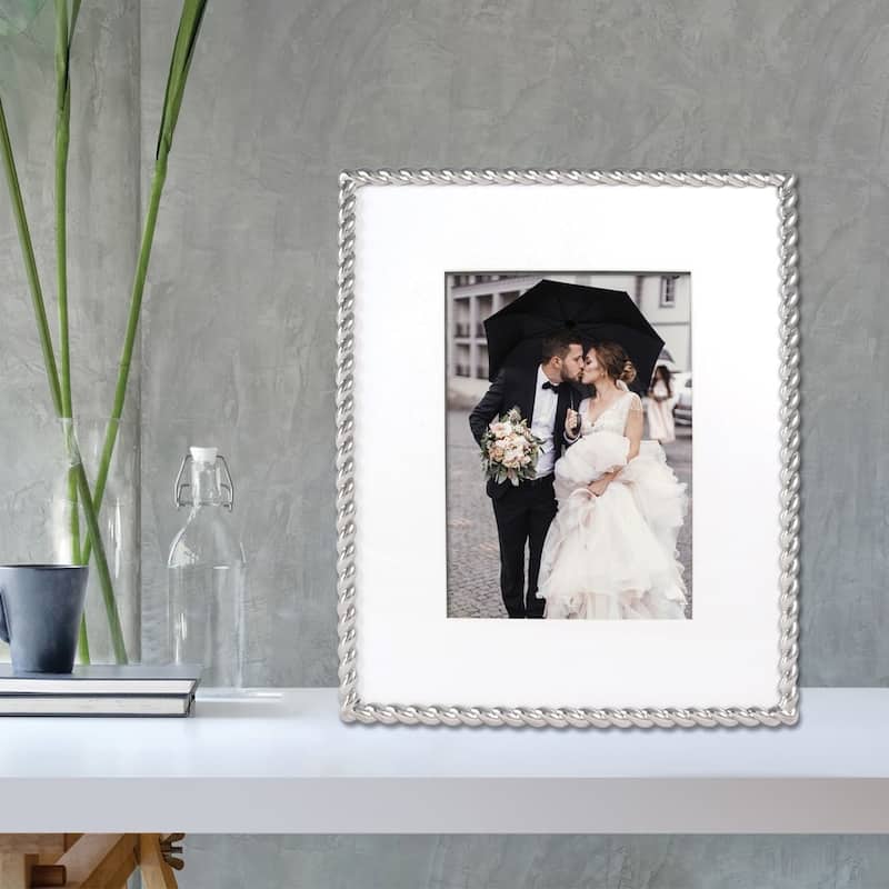 Curata Silver-Tone Rope 8x10 Metal Frame Matted For 5x7 Photo
