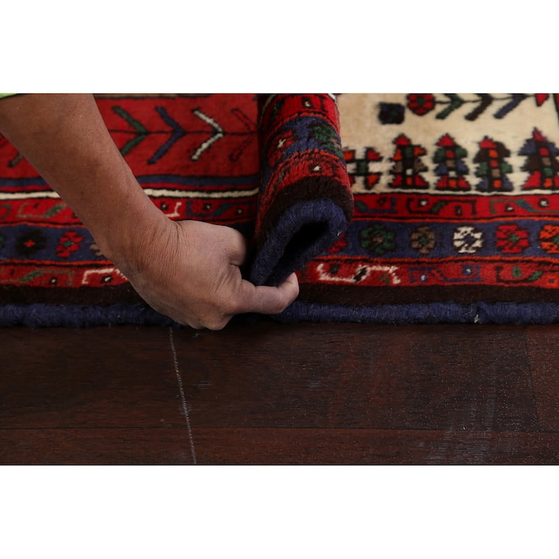 Geometric Persian Hamedan Area Rug Handmade Traditional Wool Carpet - 3'4" x 5'1"